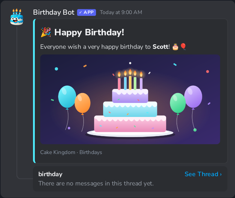 A birthday announcement as members see it